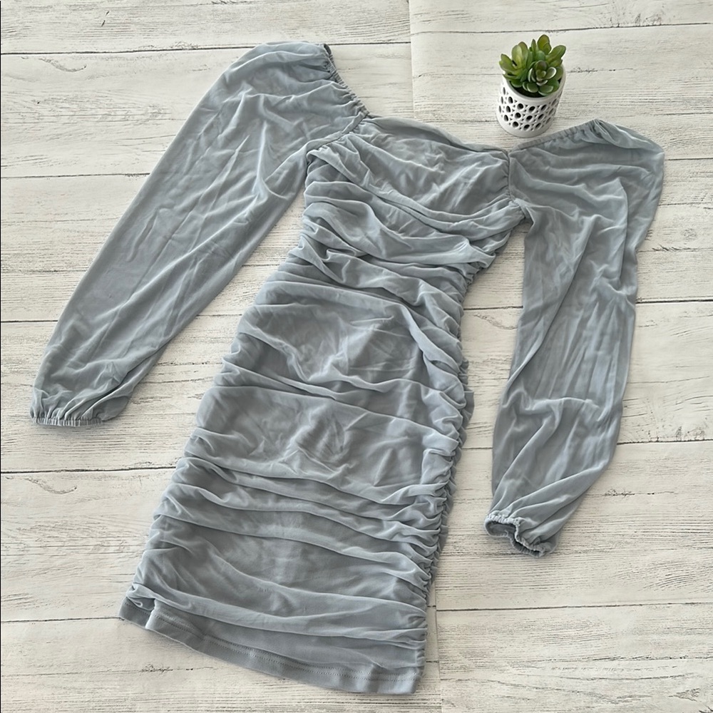 Blue Gray Bodycon Dress with Sweetheart Neckline